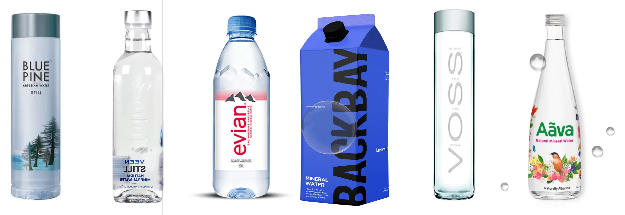 A carton among premium water bottles
