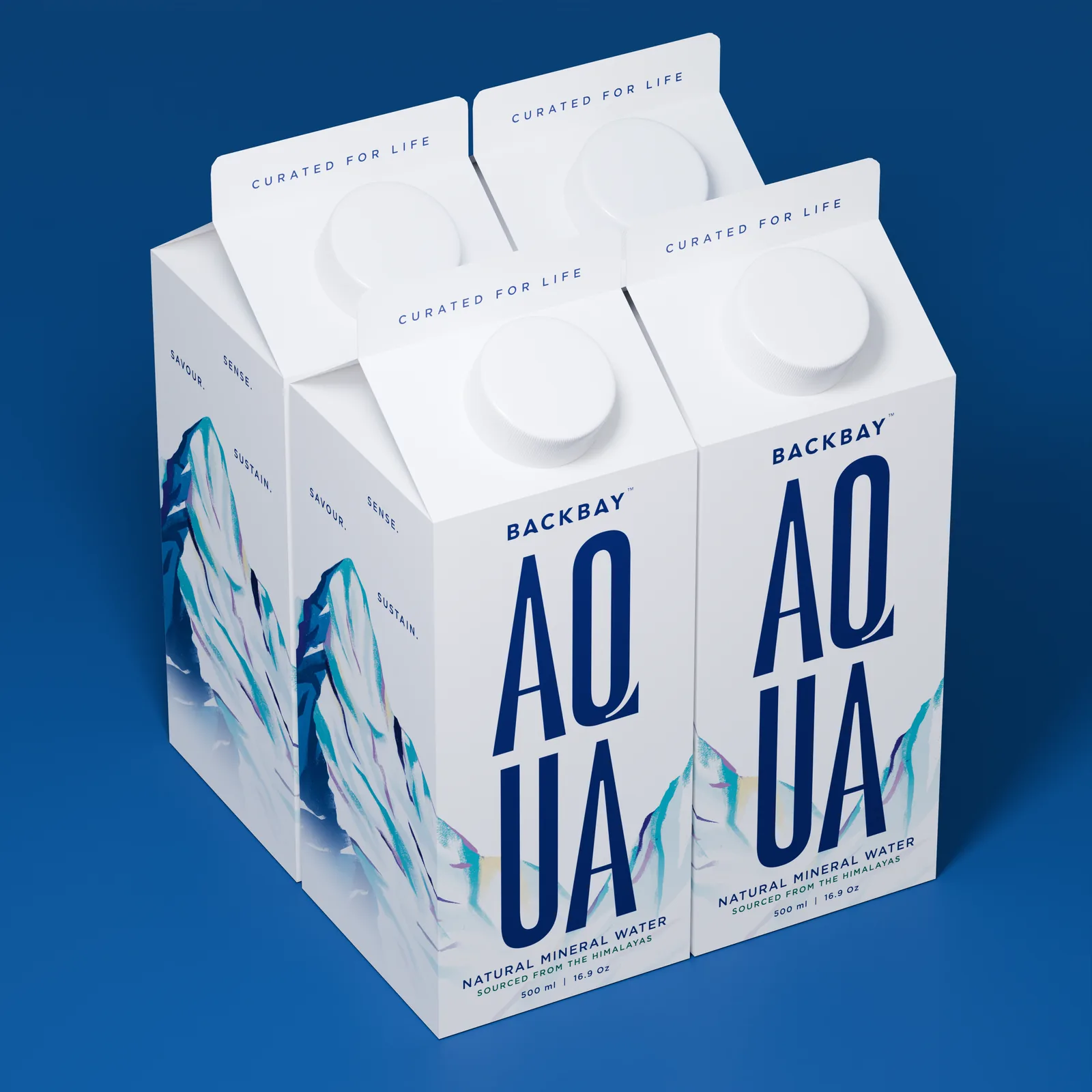 Four AQUA cartons from above
